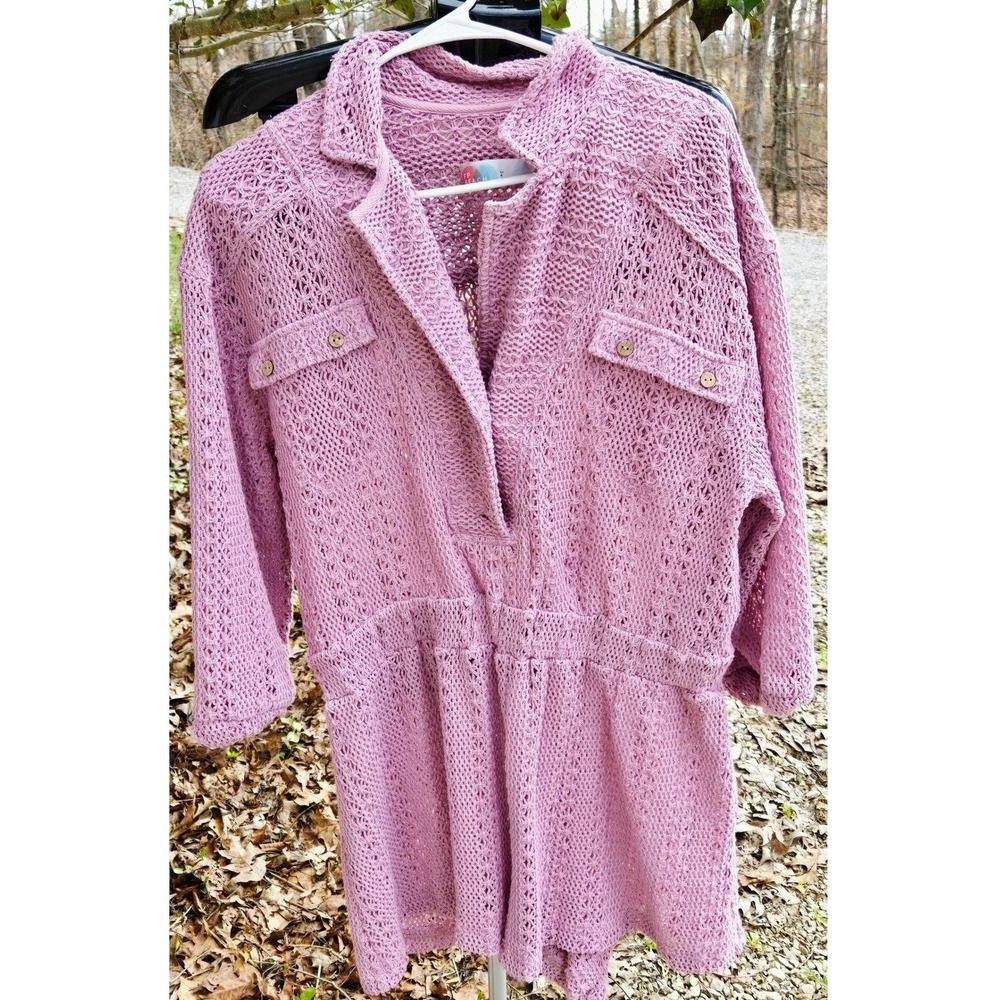 Women's Free People‎ Beach Large Ryan Romper Open Knit Lilac Boho Couette